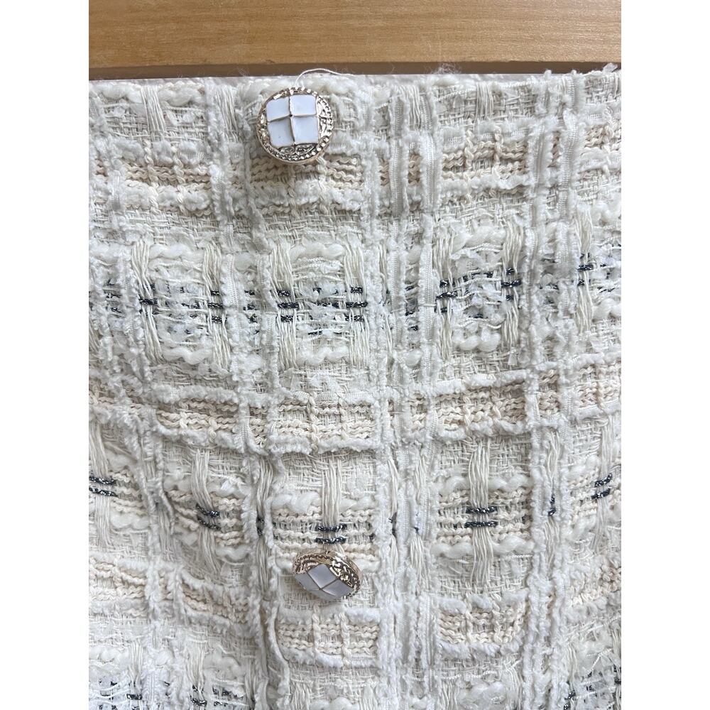 Aqua NWT Women’s Ivory Tweed Halter Mini Dress Sz XXL Buttons Pleated Skirt - Picture 5 of 8